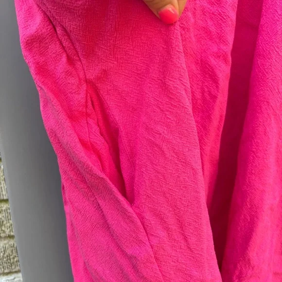 Pomander Place Women's Medium Mini Dress Hot Pink Ruffle Strap Linen Blend
